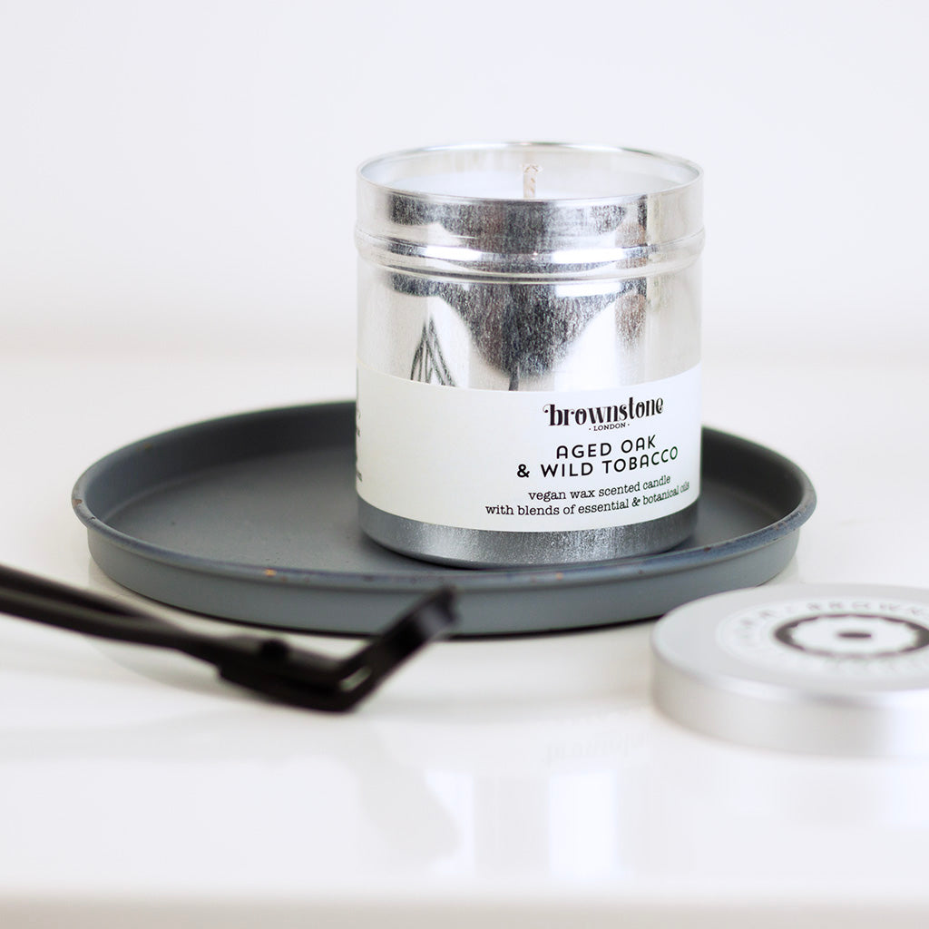 Aged Oak &amp; Wild Tobacco Tin Candle | RRP £20